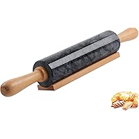SIPARUI Marble Rolling Pin with Wooden Cradle Thick Handle Set for Baking,18.5 inch Premium Quality Polished Roller for Pizza