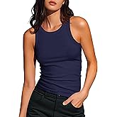 Artfish Women's Sleeveless Full Length Ribbed Fitted Racerback Workout Crew High Neck Basic Tank Top