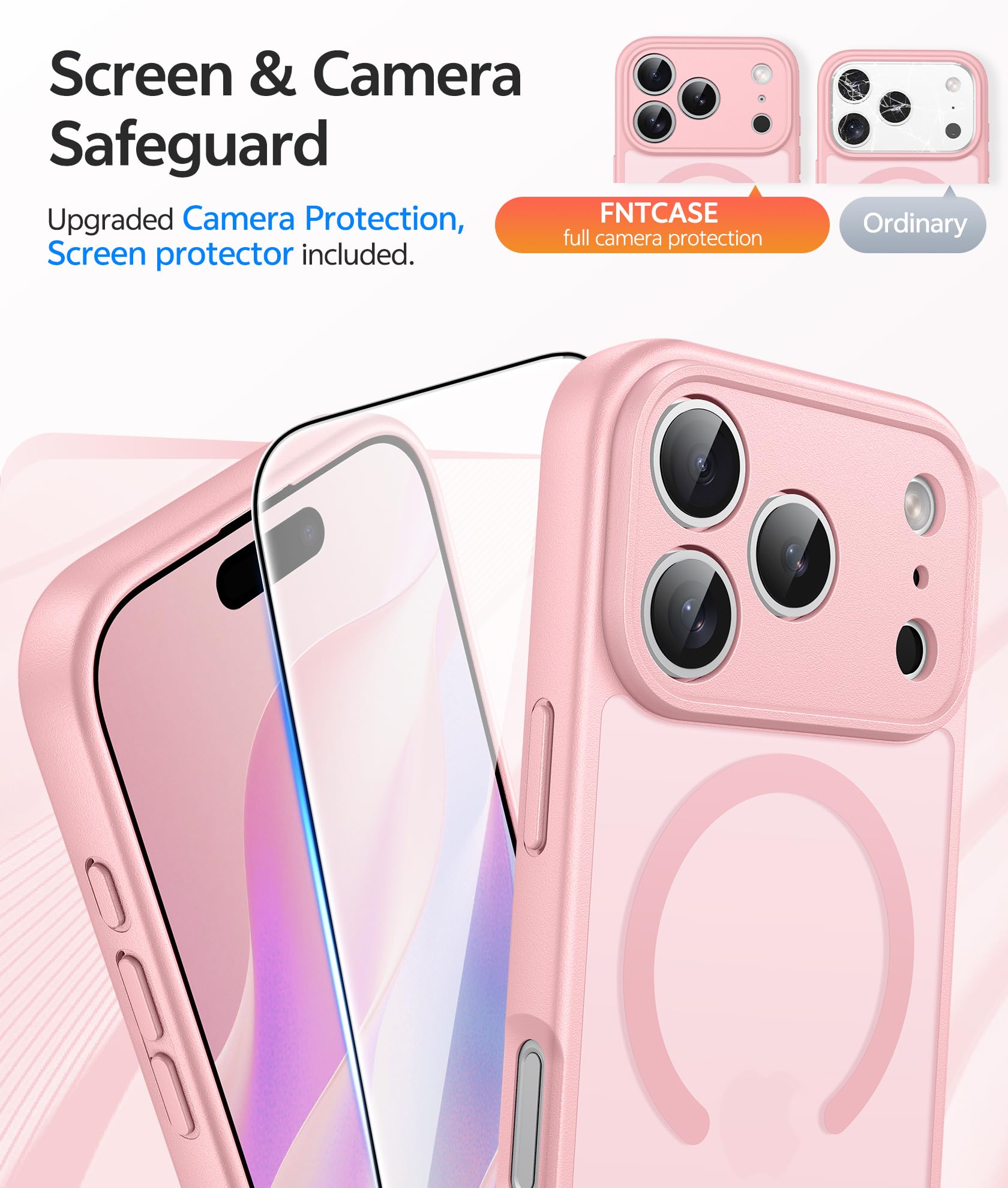 FNTCASE for iPhone 17 Pro Case: Magnetic Frosted Translucent Matte Military Grade Shockproof Slim Cover | Full Covered Camera Protection | Slim Drop Proof Durable Protective Cases