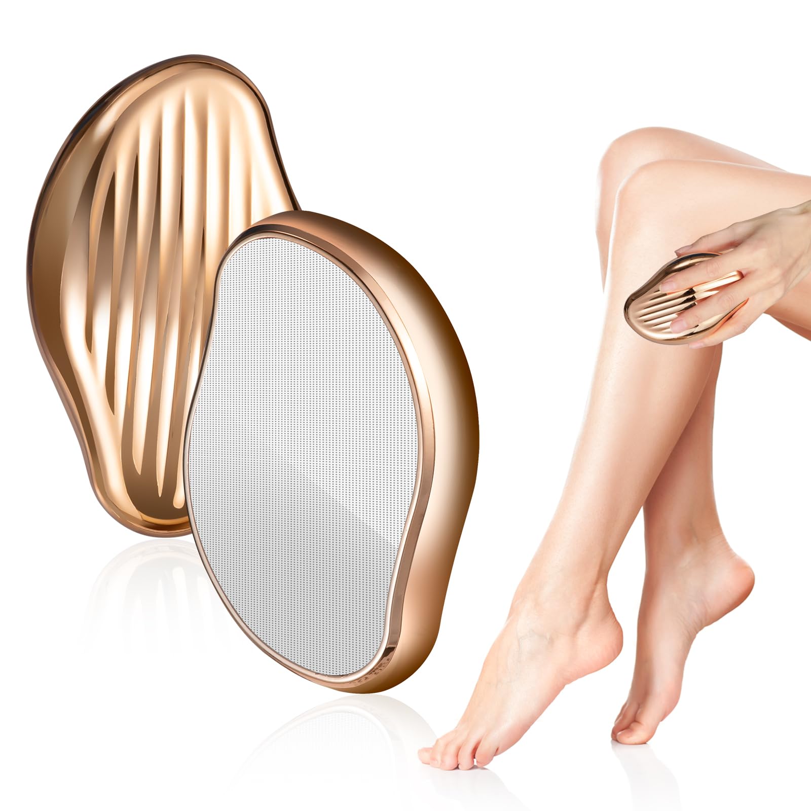 Crystal Hair Eraser Painless Hair Removal Stone Foot File Portable Silky Smooth Crystal Epilator for Foot Legs Back Body Chest, Rosegold