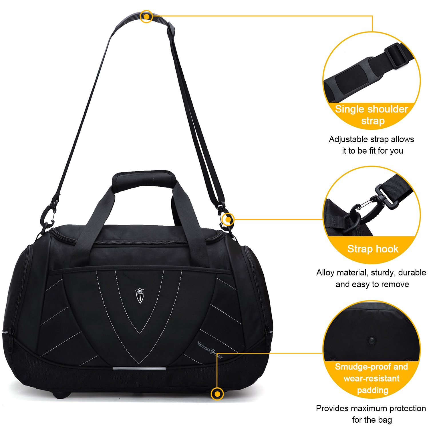 Victoriatourist V7005 Duffle Bag for Business Travel Sport Gym Weekend Duffel, Black