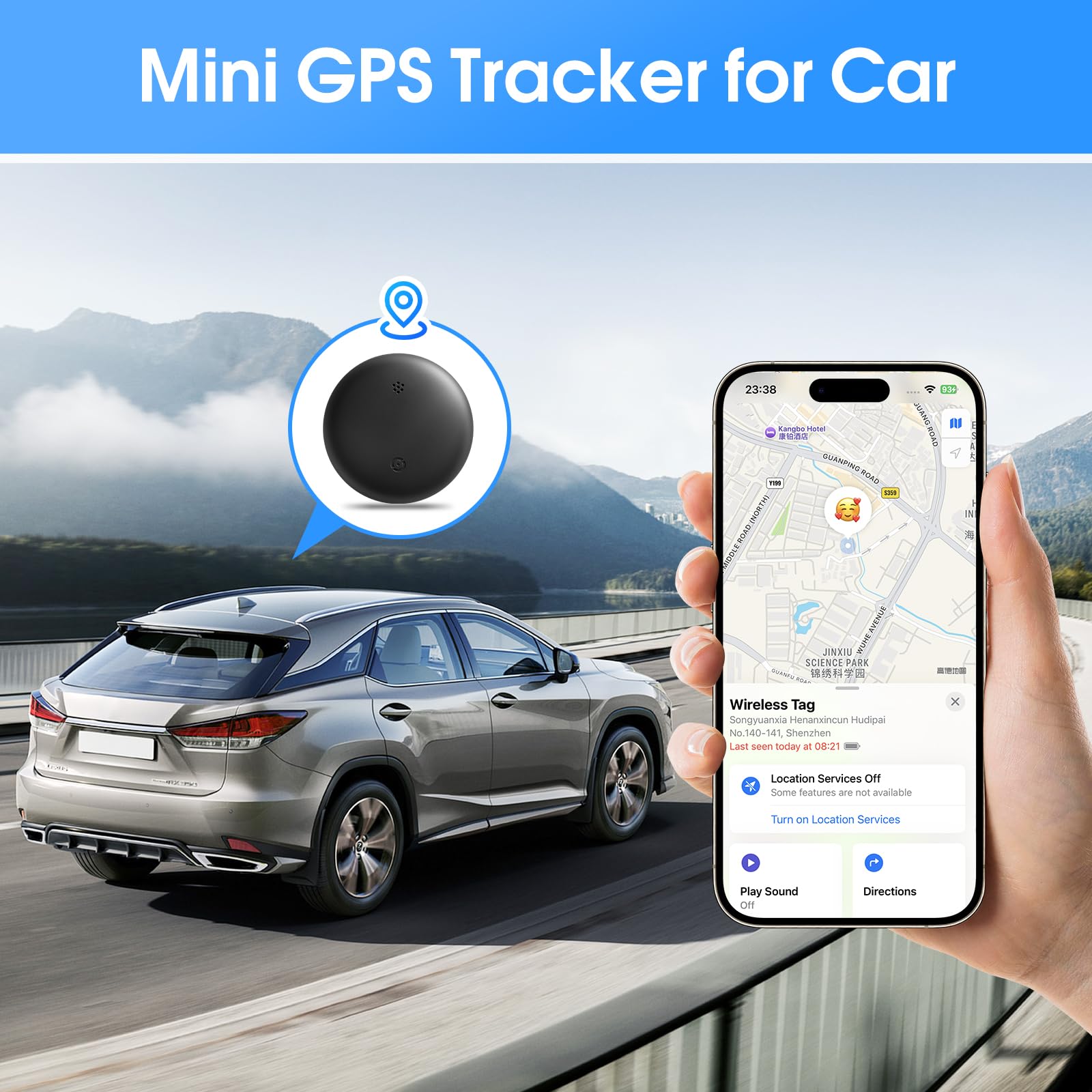 Mini GPS Tracker for Vehicles (iOS Only), Hidden Car Location Tracker with Magnetic Case, Car Vehicle Locator Smart Tracker Tag Item Finder Global Tracking Works with Find My No Monthly Fees, Black