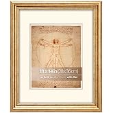 WYNCO 11x14 in Rustic Gold Round Bevel Curved Ornate Classic Picture Frame, Matted for 8x10 inches Photos or artworks, Prints, Real Glass Protection