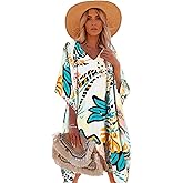 Moss Rose Women's Swimsuit Cover up Beach Kaftan for Bathing Suit with Floral Pattern