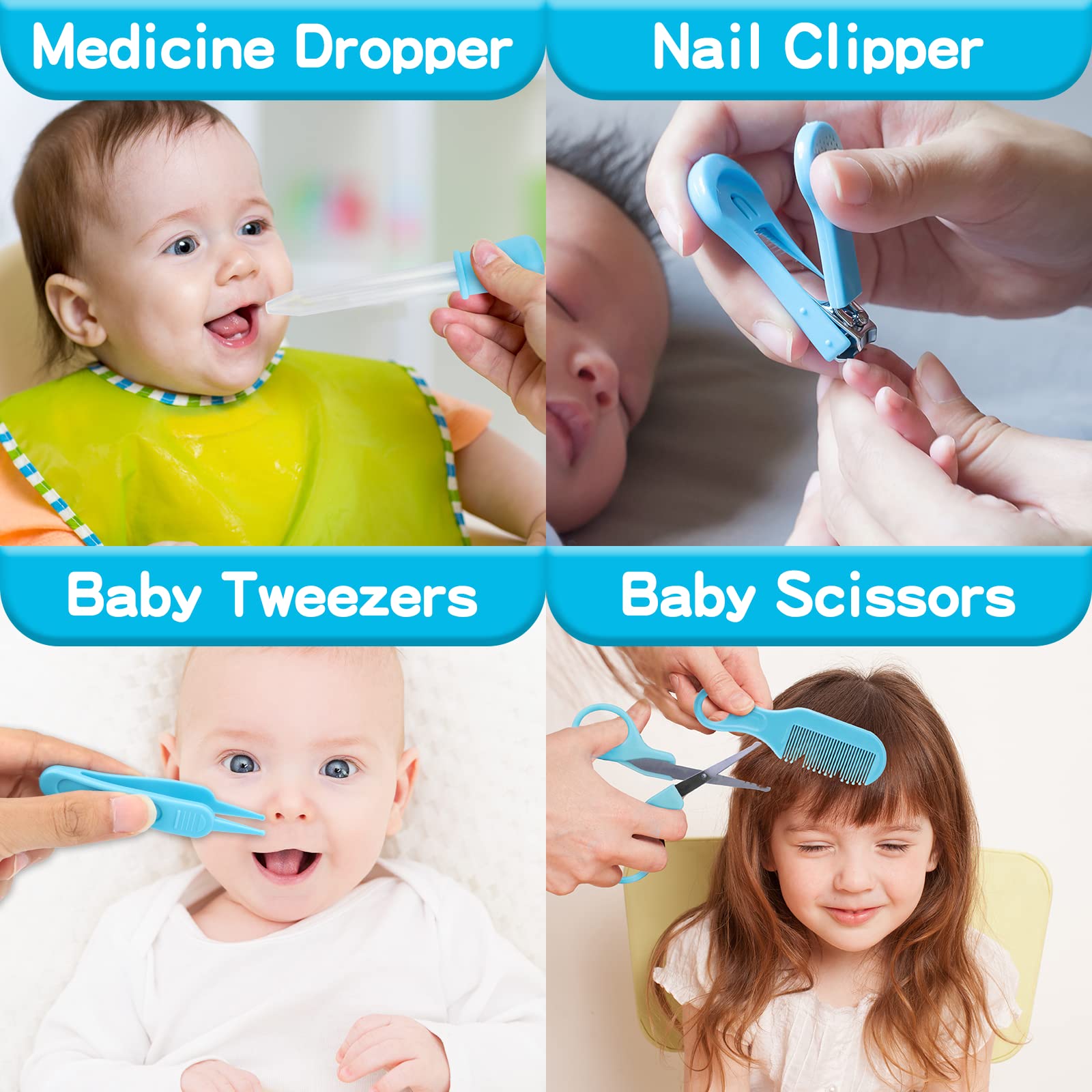 WXA Baby Grooming Kit, Infant Safety Care Set with Hair Brush Comb Nail Clipper Nasal Aspirator,Baby Essentials Kit for Newborn Girls Boys (Blue-20 in 1)