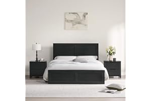 KISLOT 3 Pieces Bedroom Set, Queen Size Wood Platform Bed Frame and 2 Nightstands, Storage Nightstand with Type-C Charging Port, Farmhouse Bedroom Furniture Set