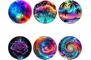 (6 Pack) Cell Phone Grip,Mobile Phone Finger Foldable Holder Stand for Smartphones and Tablets - Galaxy Flower Palm Tree