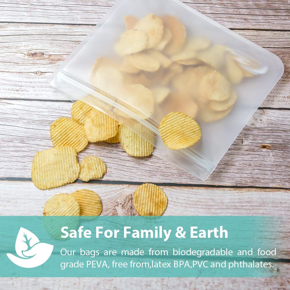 Reusable Storage Bags - 12 Pack BPA FREE Freezer Bags( 7 Leakproof Reusable Sandwich Bags + 5 THICK Reusable Snack Bags)Extra Thick PEVA Leakproof Ziplock Lunch Bags for Food Marinate Meat Fruit Cerea