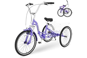 NAIZEA Folding Adult Tricycle - 7 Speed 20/24/26 Inch Folding Tricycle for Adult, 3 Wheel Bike, Foldable Trike with Large Bas