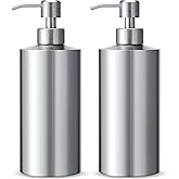 2 Pcs Large Stainless Steel Soap Dispenser(18.6 oz/550 Ml), Countertop Liquid Hand Soap Pump Bottle Rust Leak Proof Stand Free Metal Dispenser for Countertop Bathroom Kitchen Sink Hand Dish Lotion
