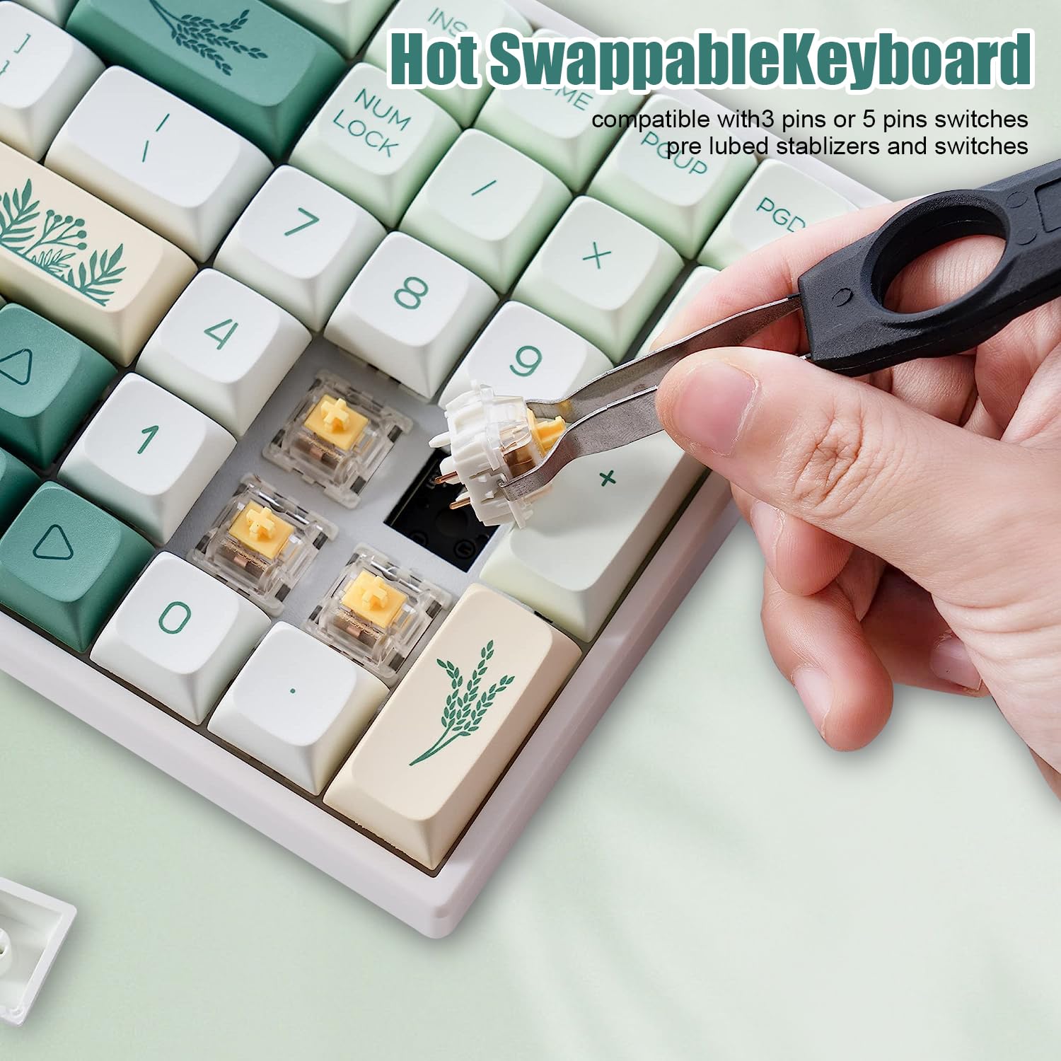 BOYI TK96 96% RGB Hot Swappable Triple Mode Keyboard,2.4Ghz/BT 5.0/Wired N-Key Rollover Compact Yellow Switch Mechanical Gaming Keyboard(Zoological&Botanical Gardens XDA Keycaps)
