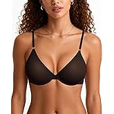 OEAK Womens Unlined Underwire Bras Sheer Mesh Plunge Bralette Push Up Balconette Bra Triangle Minimizer Seamless Tshirt Bras