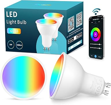 Maxsure Bombilla Inteligente GU10 5W 500LM 2700K 6500K Bombilla LED GU10 Regurable Blanco Clido Fro y RGB Control por Alexa Google Home y App Smart Life 2 Unidades Red 2 4GHz