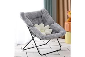 Givjoy Comfy Saucer Chair, Soft Faux Fur Oversized Folding Accent Chair, Flexible Lounge Lazy Chair for Adults Kids, Metal Frame Moon Chair for Dorm Room, Bedroom, Living Room