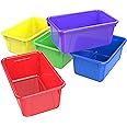 Storex 62414U05C Small Cubby Bin, Plastic Storage Container Fits Classroom Cubbies, Pack of 5, 12.2" x 7.8" x 1" (Assorted colors)