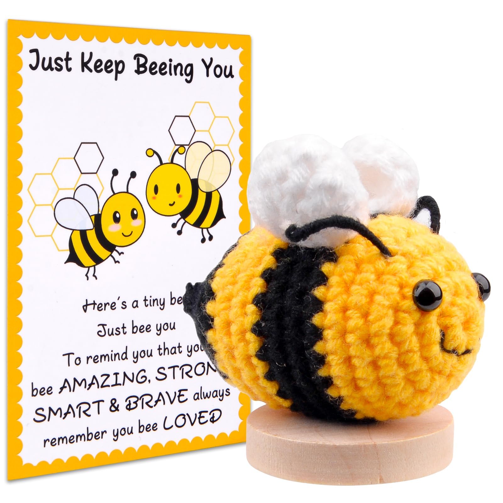 Pipihome Positive Bee Crochet Animals, Stocking Fillers Bee Gifts for Women Kids, Emotional Support Gift for Her Him, Christmas Stocking Stuffers Birthday Presents for Women