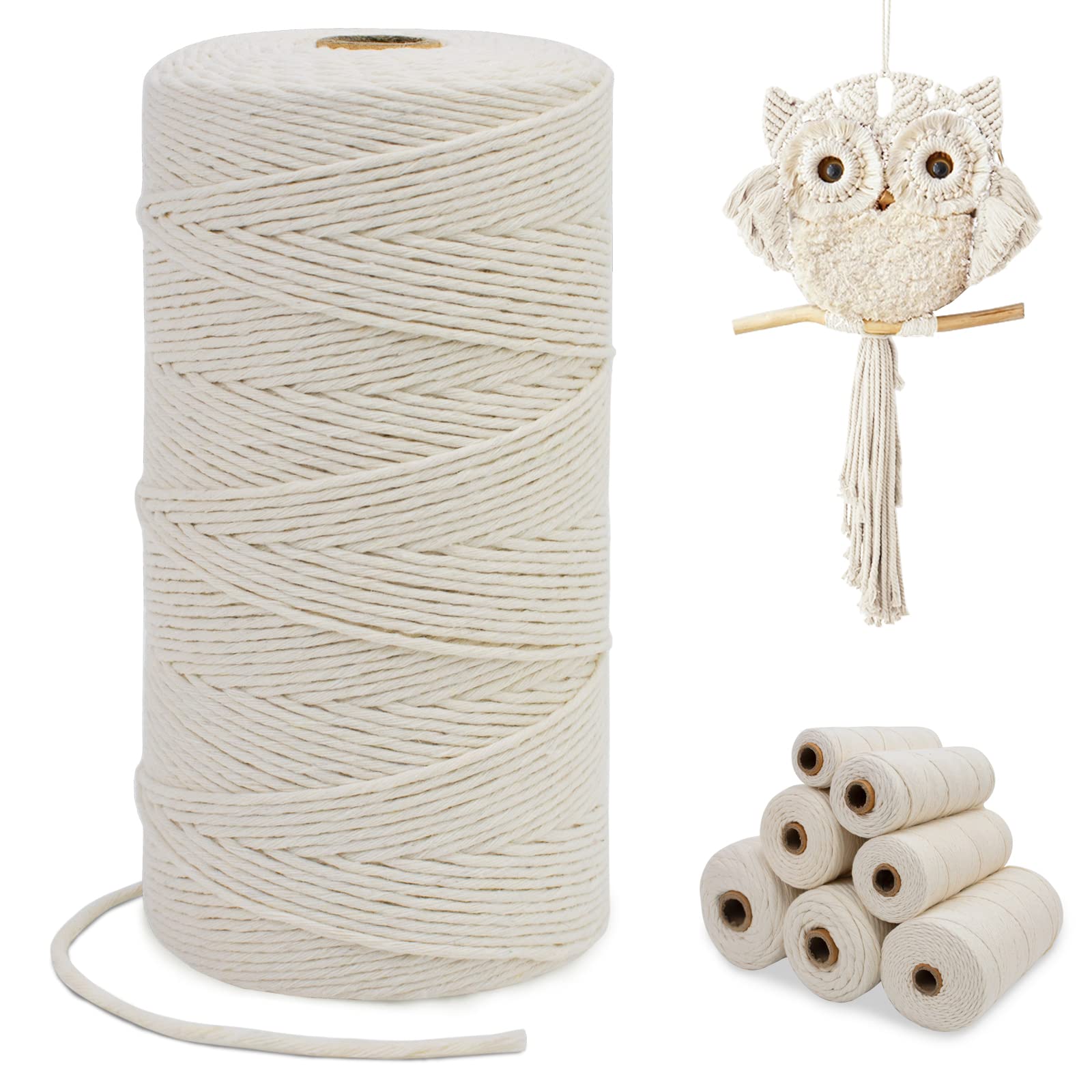 LEREATI Macrame Cord 2mm x 200m, Single Strand Thick Macrame Rope Yarn Natural Cotton Cord, Craft Macrame String for Plant Hanger, Wall Hanging, Knitting, DIY, Home Decorations (Natural)