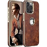 LOHASIC for iPhone 15 Pro Max Case, Vintage Leather Thin Slim Luxury PU Soft Flexible Bumper Non-Slip Grip Anti-Scratch Protective Cover Men Women Phone Cases for iPhone 15 Pro Max 6.7" 2023 - Brown