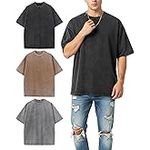 Men's Oversized Heavyweight Cotton T-Shirts, Unisex Acid Wash Thick Short Sleeve Tees Casual Baggy Crewneck Tops