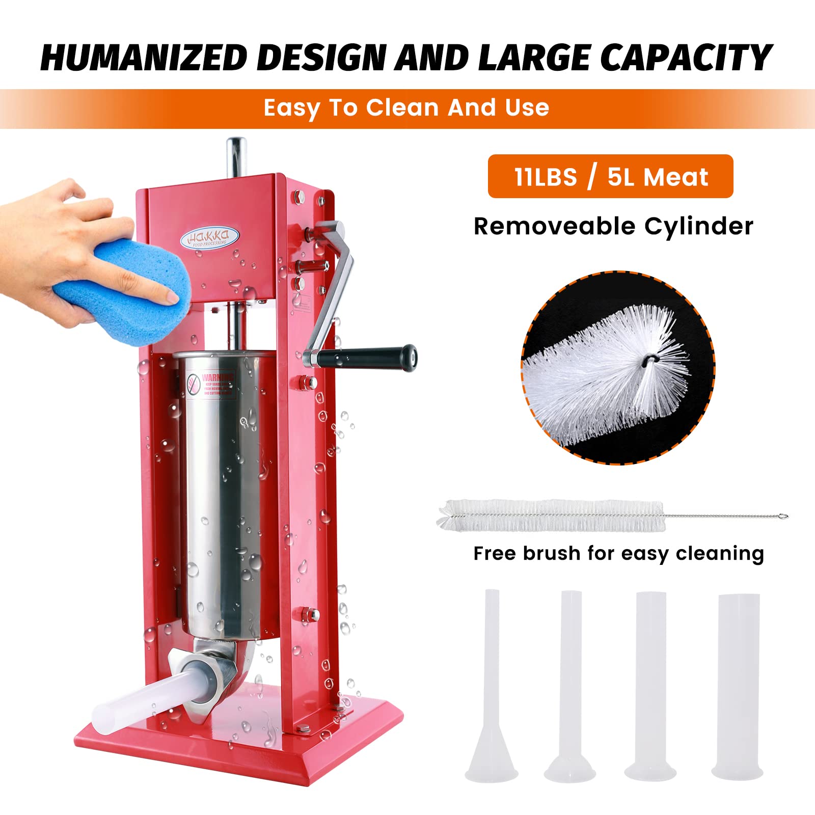 Hakka Sausage Stuffer 11 Lb/5 L Two Fill Rate Spray-painted Steel Vertical 7-11 Lb Sausage Maker