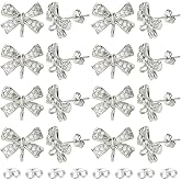 SUNNYCLUE 1 Box 30pcs Bow Stud Earrings DIY Earring Post Findings Silver Brass Bowknot Bow Tie Ear Studs Finding Components with Loop and Ear Nuts for Jewelry Making Women Dangle Earrings Craftings
