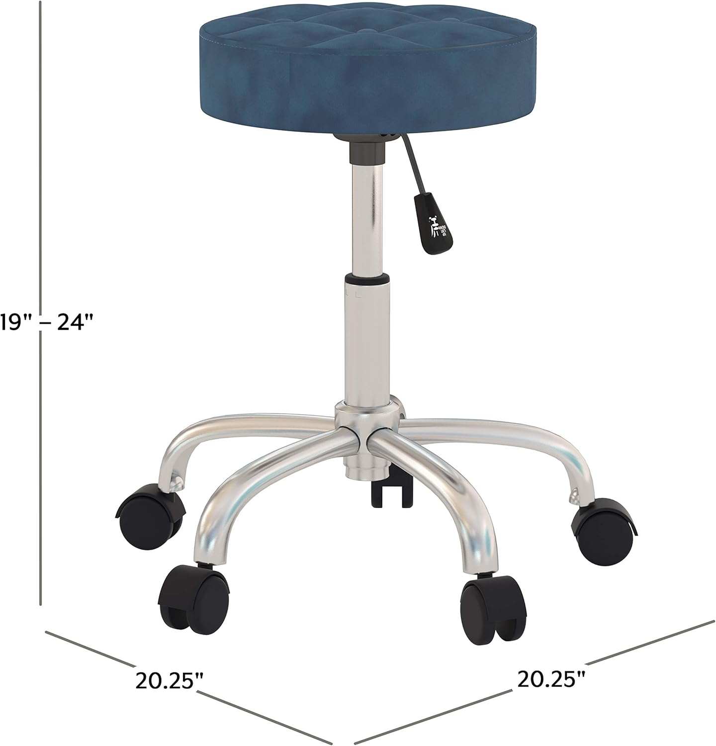 Hillsdale Nora Tufted Adjustable Backless Vanity/Office Stool with Casters, Blue Velvet: Furniture & Decor