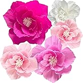 ANSOMO Pink Paper Flowers Artificial Crepe Tissue Hot Light Pink White Wall Décor Wedding Birthday Bridal Baby Shower Classroom Nursery Room Backdrop Centerpieces 5 Pcs Party Decorations Supplies