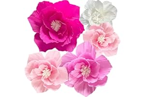 ANSOMO Pink Paper Flowers Artificial Crepe Tissue Hot Light Pink White Wall Décor Wedding Birthday Bridal Baby Shower Classroom Nursery Room Backdrop Centerpieces 5 Pcs Party Decorations Supplies