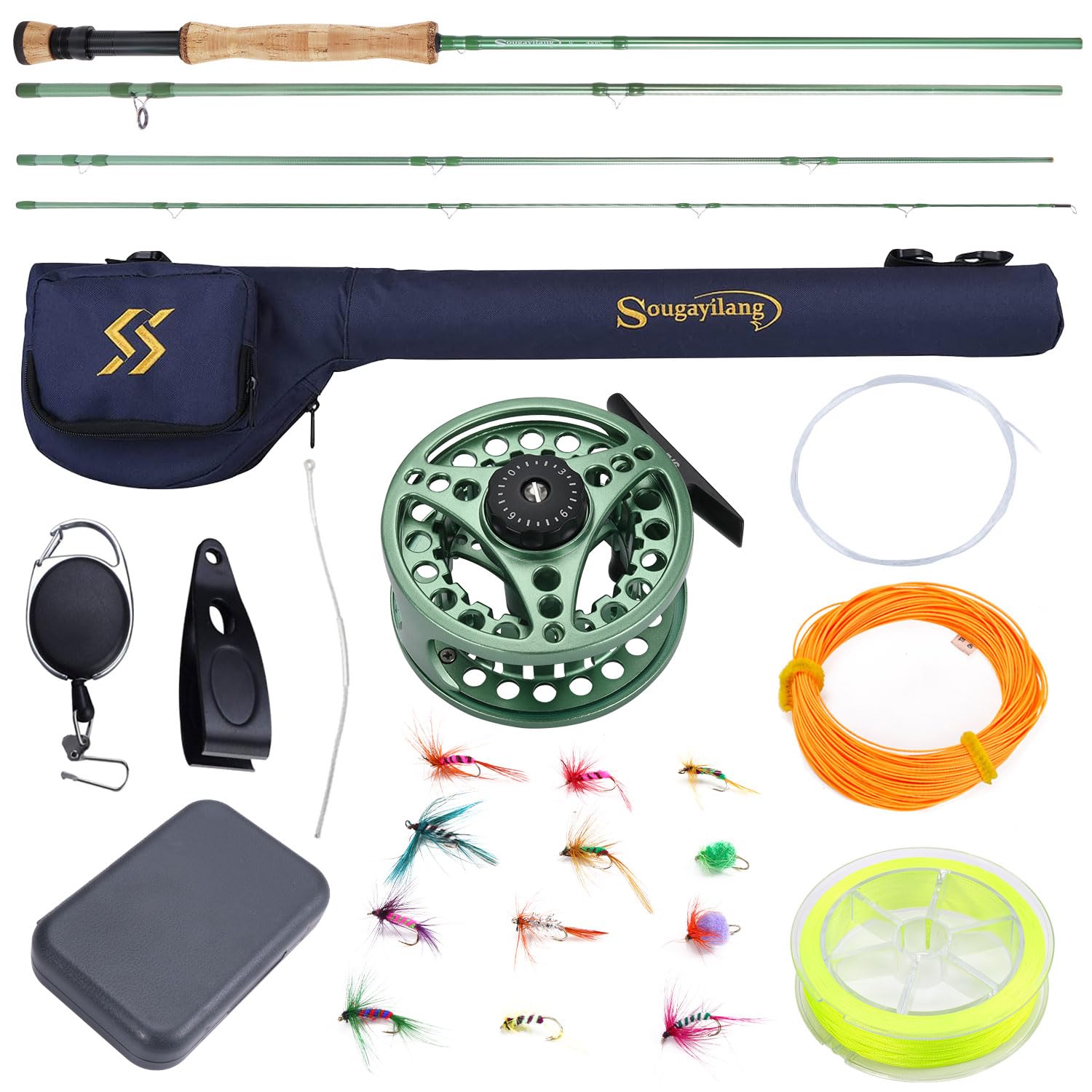 Sougayilang Fly Fishing Rod and Reel Combo, 4 Section Lightweight Portable Graphite Fly Rod and CNC Machined Aluminum Reel Complete Starter Package with Rod Bag-G-7/8
