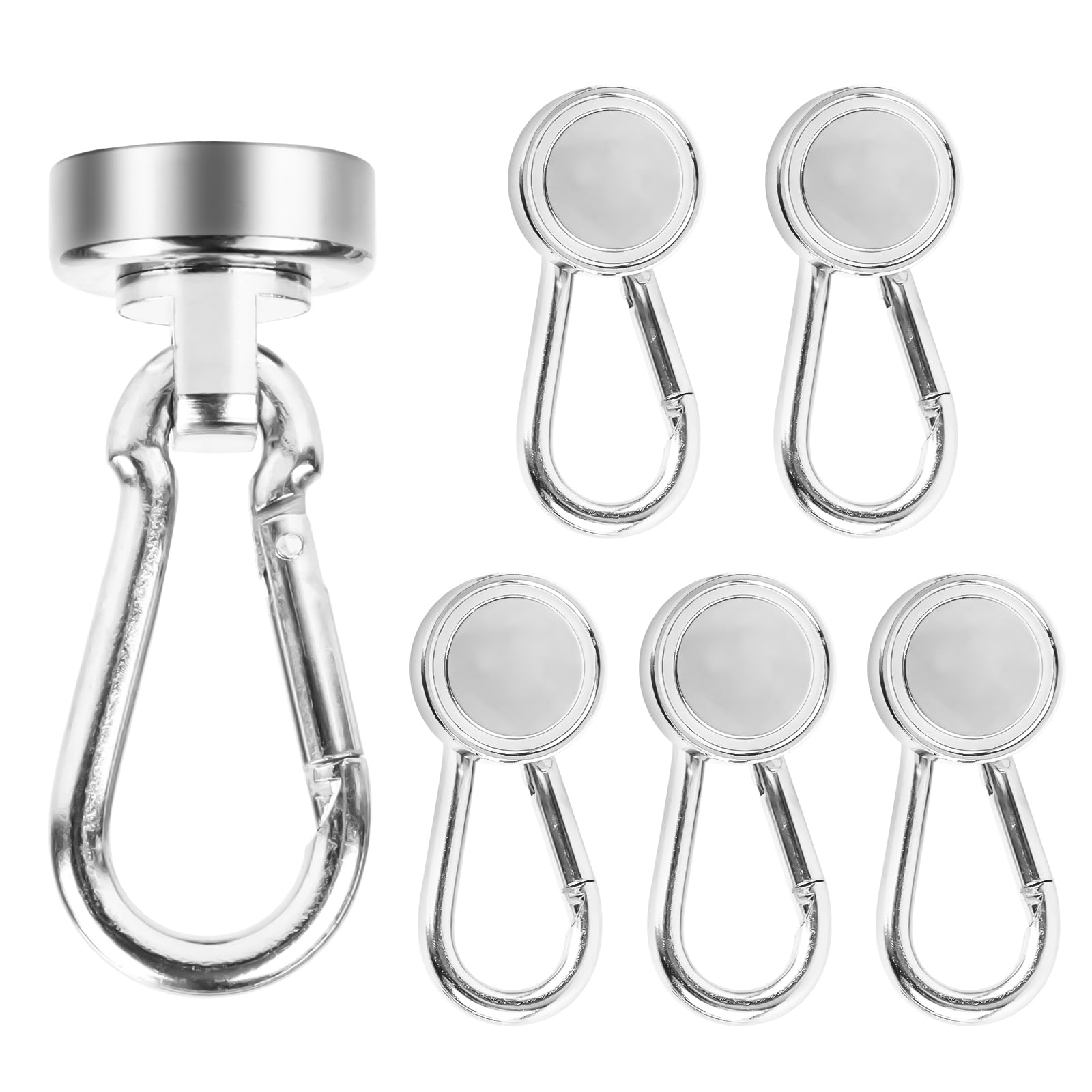 RUNEAY Magnetic Hooks, Pack of 6, Magnets with Hooks, 360° Rotating, Magnetic Carabiner, Rotatable Magnetic Hook for Kitchen, Bathroom, Lockers