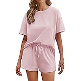 Ekouaer Cotton Pajamas Set for Womens Soft Short Sleeve Lounge Set Shorts Sleepwear Set 2 Piece Pjs Sets
