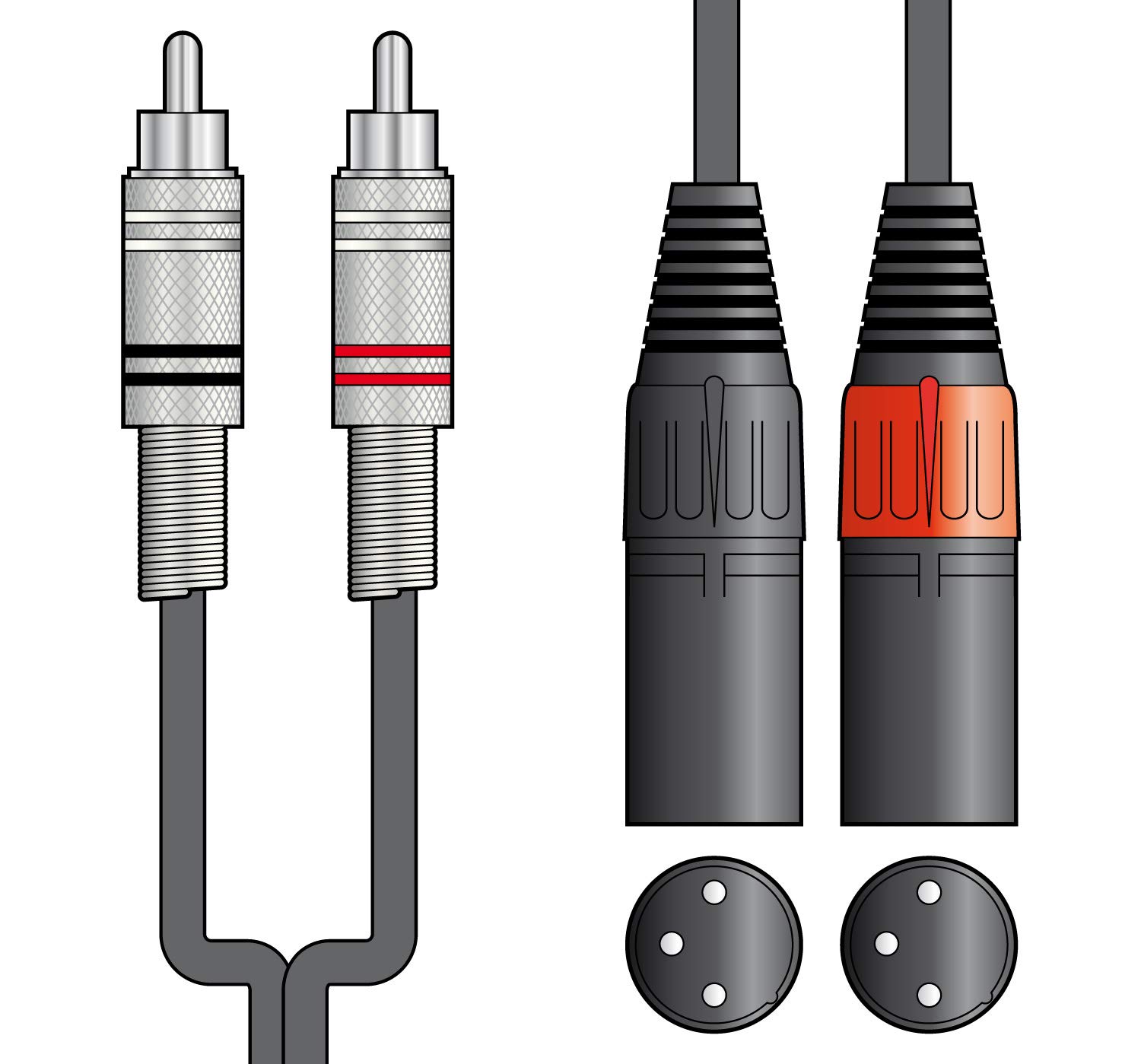 Citronic Classic Audio Leads 2 x RCA Plugs to 2 x XLR Male Shielded Audio Cable for Reliable Sound Connection 6 Metre Black