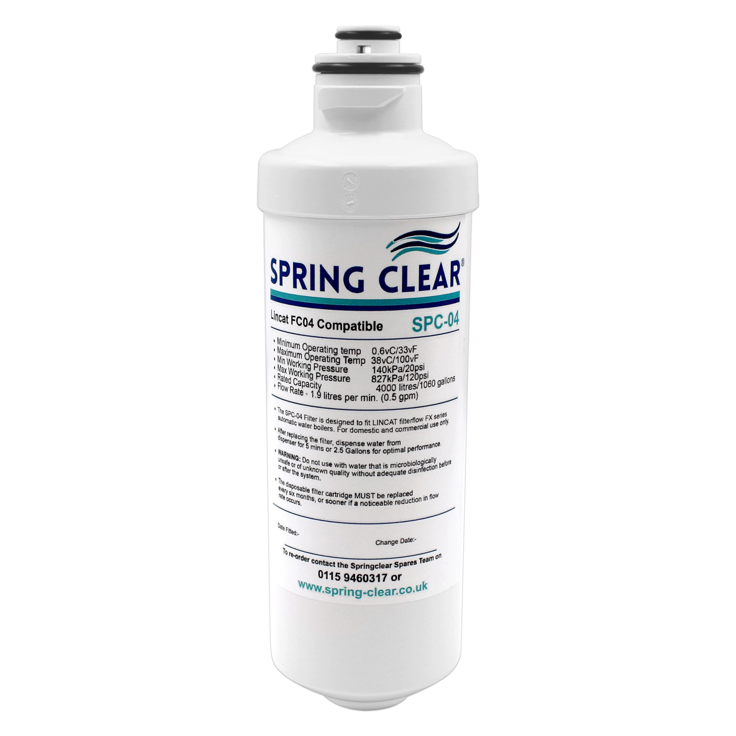 Spring Clear SPC-04 | Lincat FC04 Compatible Boiling Water Filter Cartridge | Replacement FX Series Automatic Water Boiler Filter | EB3FX, EB4FX, EB6FX, EB6TFX, EB3FX/PB, EB3FX/TT (1 Pack)