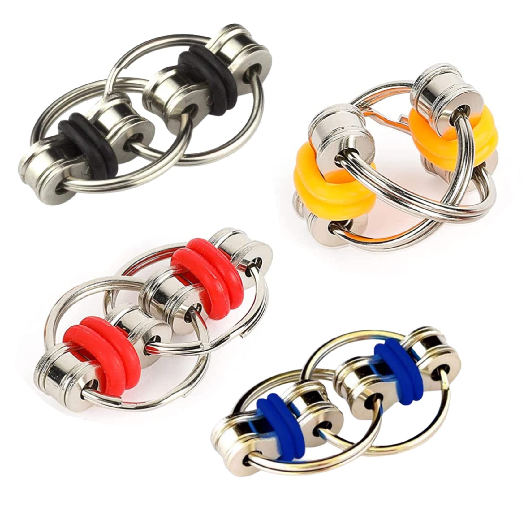 BOBOZHONG Flippy Chain Fidget,4 Pack Bike Chain Fidget Set Decompression Chain Key Ring Infinite Flip Chain Decompression Stress Reducer for Kids Adults and Teens