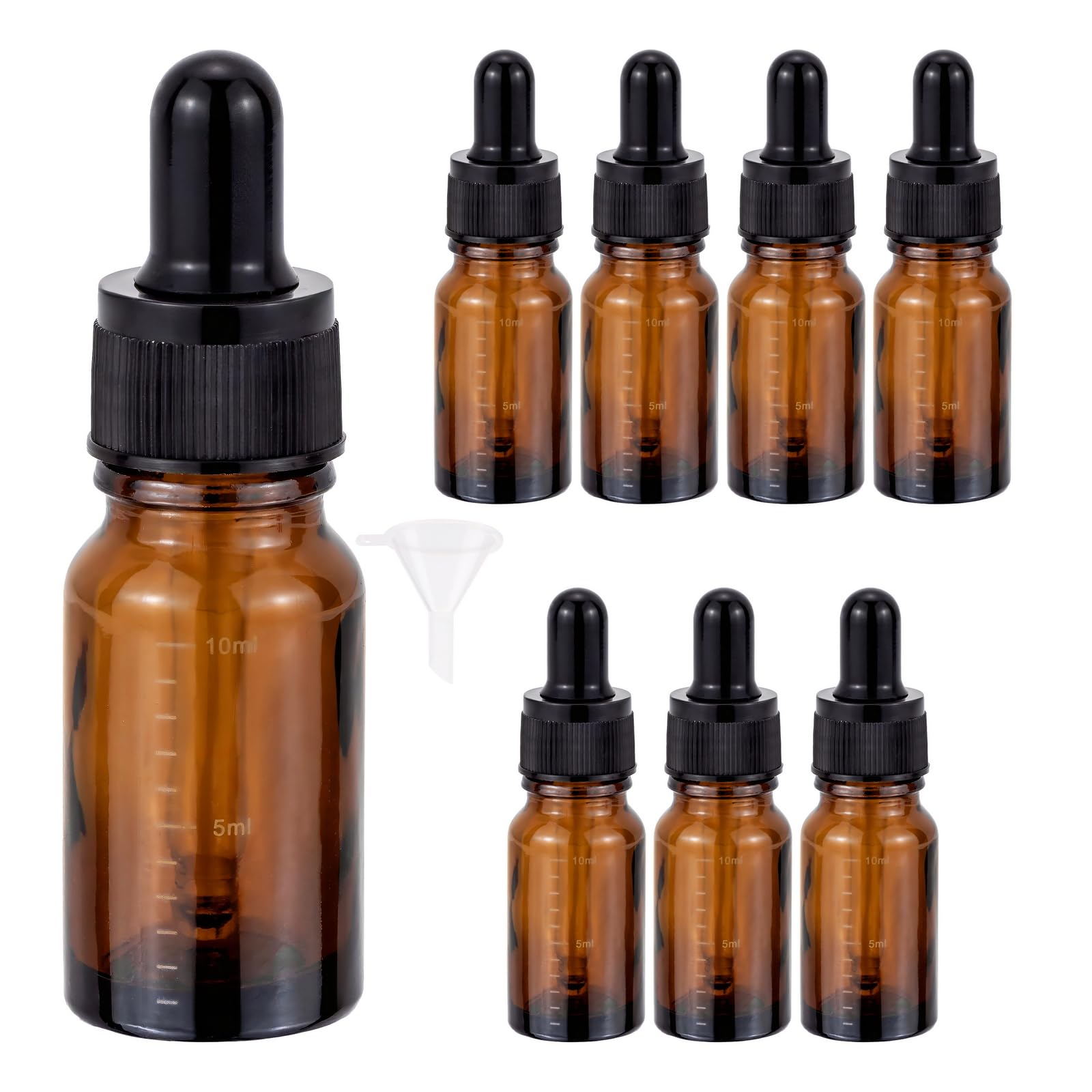 Photo 1 of *Missing Parts* Kesell 10ml Dropper Bottle, 7 Pack Amber Graduated Glass Bottles with Glass Droppers and Black Cap for Essential Oils, Perfumes **ONLY 7**
