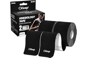 CKeep Uncut Kinesiology Tape(2 Rolls), Original Cotton Elastic Premium Athletic Tape,Latex Free Hypoallergenic, 2inch x 16ft, Black