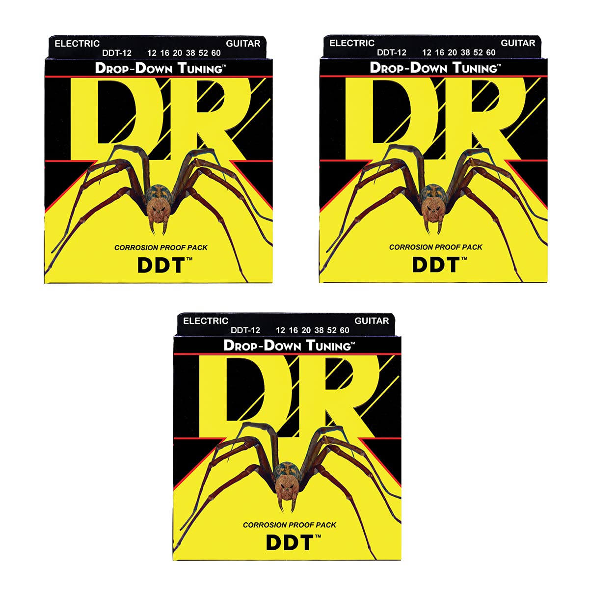 DR DDT-12 - Electric Guitar Site, Drop Down Tuning, 012-060, 3-Pack