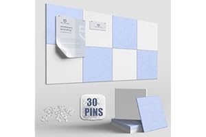 TSJ OFFICE TSJOFFICE Large Cork Board for Wall - 48" x 24" Bulletin Board with 30 Pushpins for Office Decor, Pin Board 8 Pack Felt Tiles with Safe Removable Adhesive Tabs, Corkboard for Home - Light Blue & White
