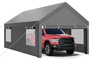 JY QAQA PET JY QAQA Carport, 12x20 FT Heavy Duty Carport Portable Garage Reinforced Steel Poles with Removable Sidewalls & Doors,Roll-up Windows Car Canopy with Sandbags and All-Season Tarp for Car Truck