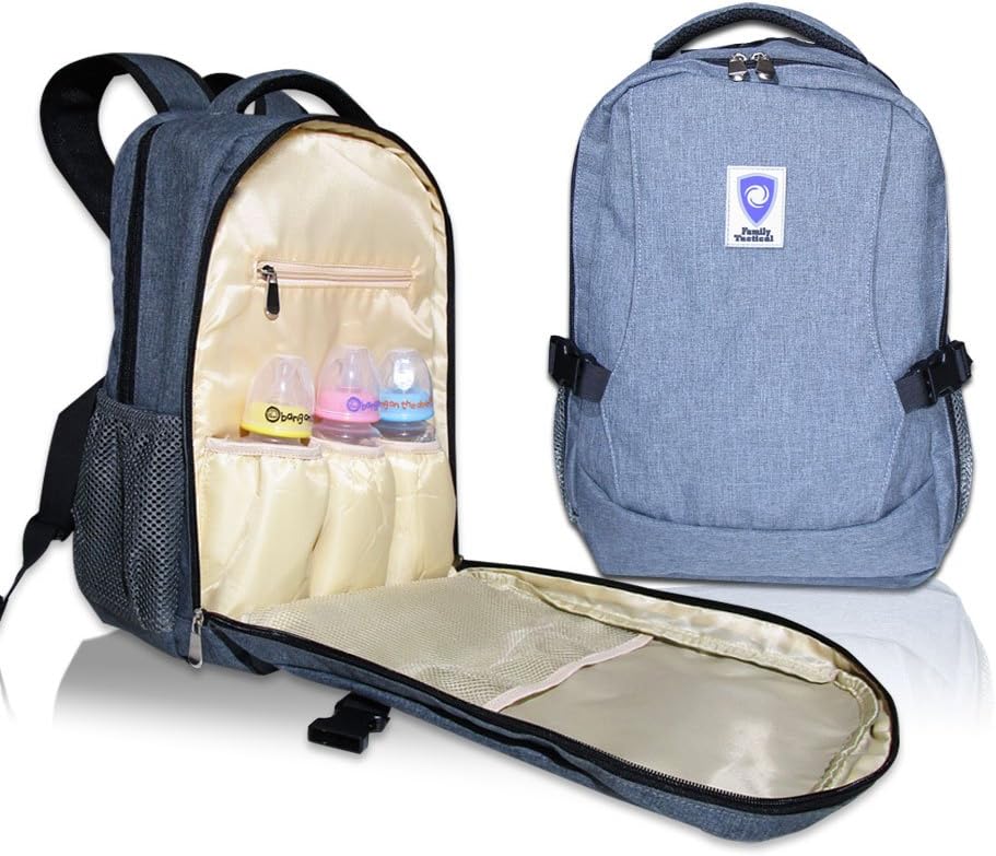 Family Tactical Multi Pocket Diaper Backpack with Insulated Pockets & Diaper Changing Mat