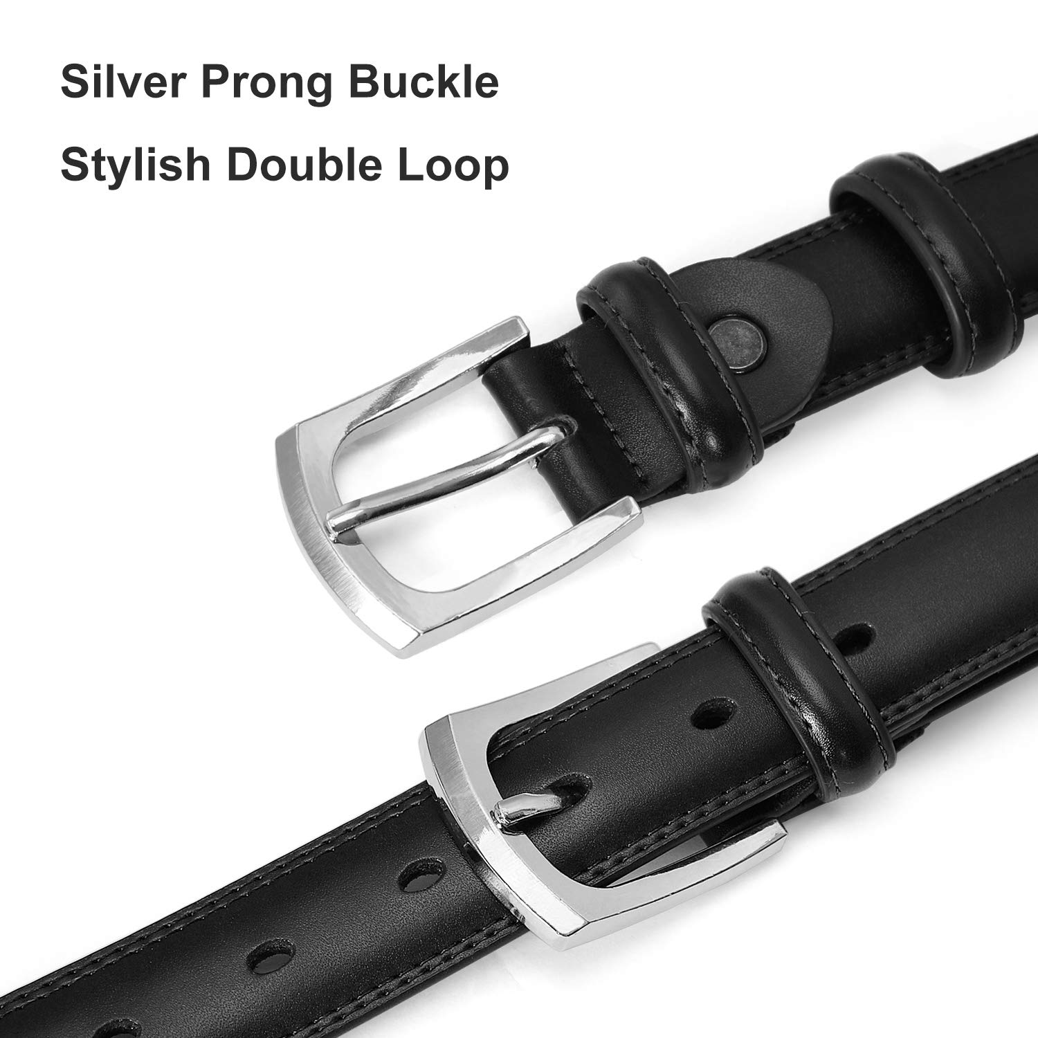 JASGOOD Men\'s Belt, Genuine Leather Dress Belt with Prong Buckle Classic Casual Belt (1-Black, Suit for Waist Size 39-43 Inches)