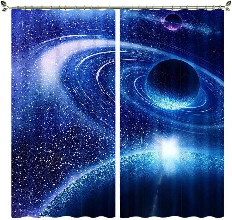 Redida Blackout Curtains for Bedroom-Insulated Room Darkening Curtains for Living Room, Set of 2 Panels,Blue White Milky Way Planet,80" W by 63" L