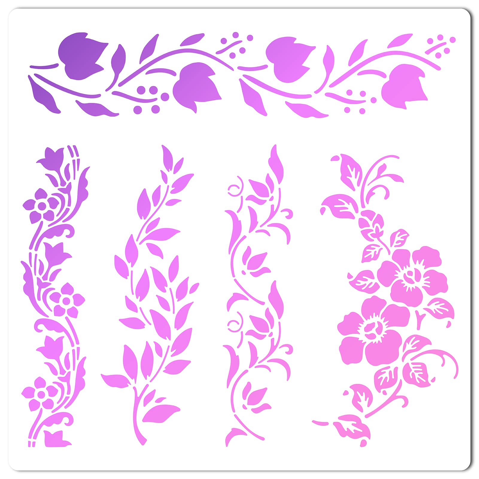 GORGECRAFT 11.8x11.8 Flower Hollow Out Stencils Flower Vine Drawing Templates Reusable Large Size Spring Garden Diy Drawing Plants Floral Templates for Painting on Wood Floor Furniture Bag Cabinet