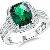 RANDES Womens Engagement Ring 925 Sterling Silver Oval Elongated Cushion Cut Sapphire/Ruby/Emerald/Opal Gemstone Anniversary Statement Cocktail Halo Ring Size 6 to 10 (with Gift Box)