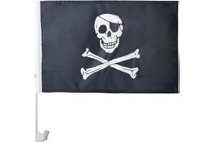 AZ FLAG - Pirate Regular Car Flag 18'' x 12'' - Pirates Car flags 30 x 45cm - Banner 18x12 INCHES PLASTIC STICK - Drapeau Pir