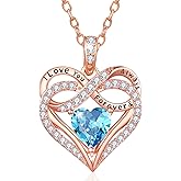 JIYVY32 Infinity Rose Gold Valentines Heart Birthstone Necklace for Women,I Love You Always and Forever Jewelry,Valentines Anniversary Birthday Gifts for Her Wife Mom Grandma Daughter