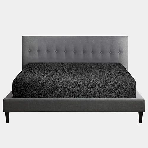 Teddy Fleece Fitted Sheet, Thermal Warm Elastic Bottom Sheet Double, Washable 100% Polyester Fluffy Fitted Bed Sheet, Charcoal