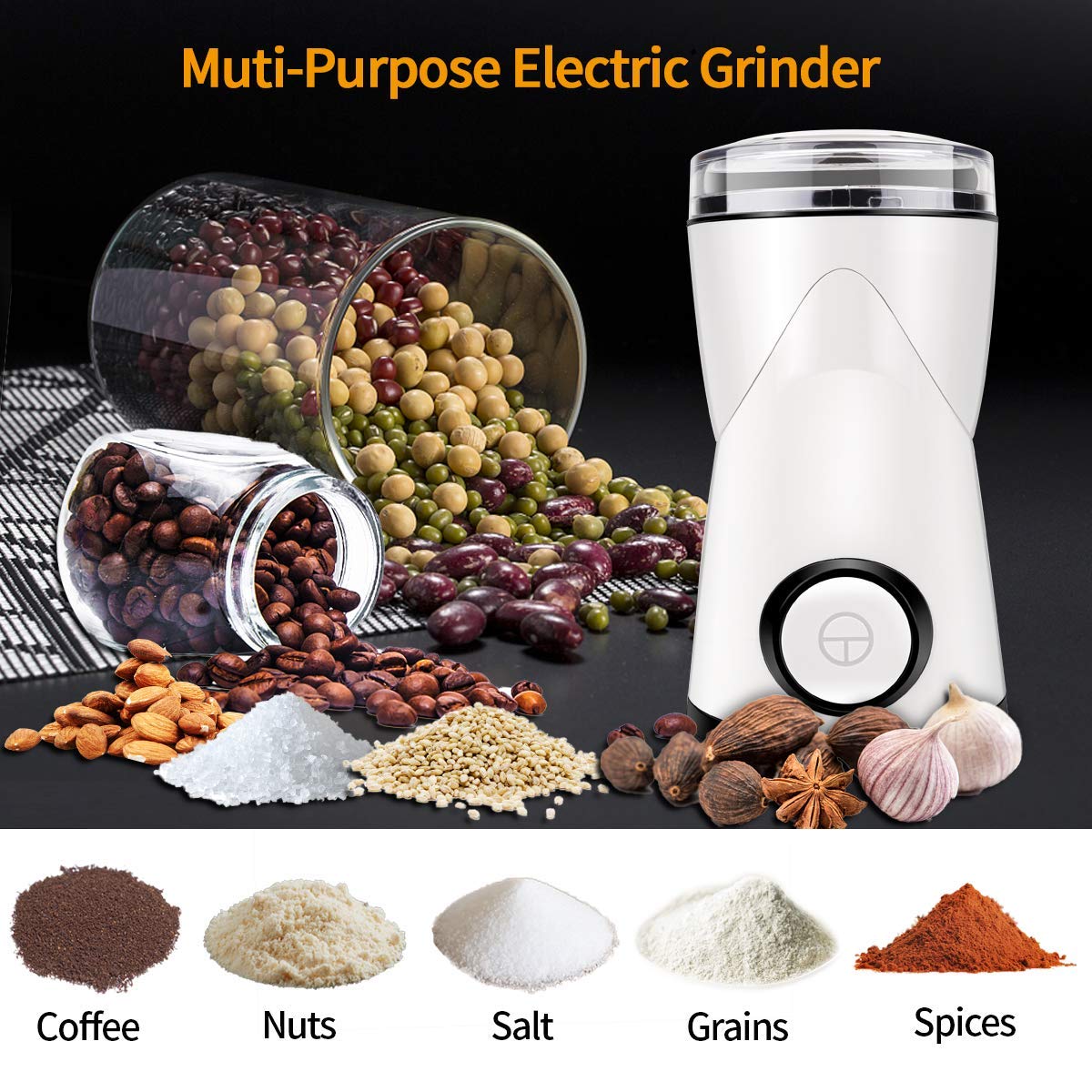 morpilot Electric Coffee Grinder,Spice Grinder,70g Capacity 150w with Stainless Steel Blade BPA Free,Fast Grinding for Coffee Bean, Spices, Nut and Herb
