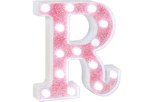 EUFONY LED Pink Glitter Marquee Light Up Letter R, Cool White Lights Alphabet Letters for Girls' Bedroom, Wall & Table Decor, Battery-Powered Letter Sign for Birthday Party, Wedding, Room Decorations