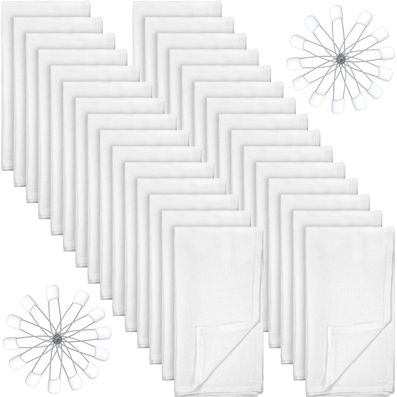 Photo 1 of Zomiboo 30 Pack Birdseye Cotton Diapers for Babies Large 27 x 27 Inch Reusable Burp Cloths with 30 Diaper Pins for Babies Boy Girl Toddlers